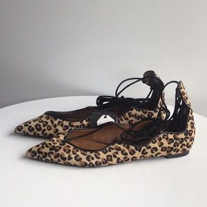 Zara Leopard Print pointy Lace-Up Flats